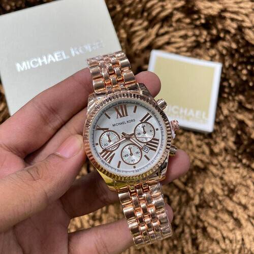 Michael Kors Mens Quartz Stainless Steel Rose Gold Dial 45mm Watch  Mk8319