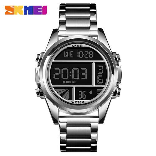SKMEI 1448 Silver Stainless Steel Digital Watch For Men - Silver