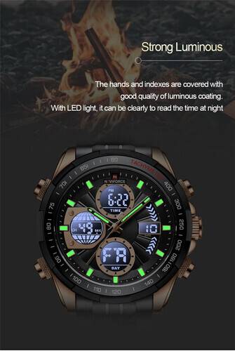 Naviforce NF9197 Black Stainless Steel Dual Time Watch For Men - RoseGold & Black, 7 image