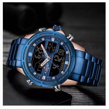 NAVIFORCE NF9138 Blue Stainless Steel Dual Time Wrist Watch For
