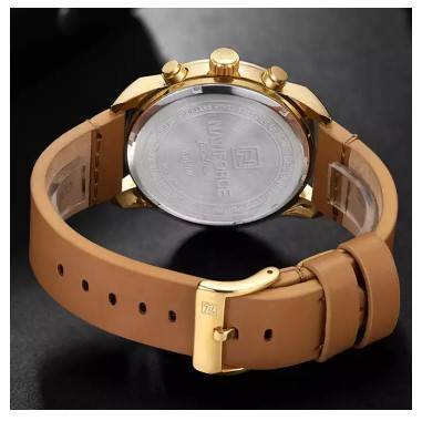 NAVIFORCE NF9148 Brown PU Leather Chronograph Watch For Men - Golden & Brown, 4 image