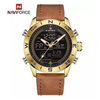 NAVIFORCE NF9144 Brown PU Leather Dual Time Wrist Watch For Men - Brown & Golden