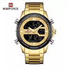 NAVIFORCE NF9138 Golden Stainless Steel Dual Time Wrist Watch For Men - Golden & Black
