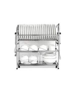 Stainless Steel Plate/Bowl Organizer (3-Racks) with Water Drain-Trays