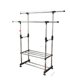 Vertical Telescopic Cloth Hanging Pole/Rack (Double) with Extra Shoe Rack