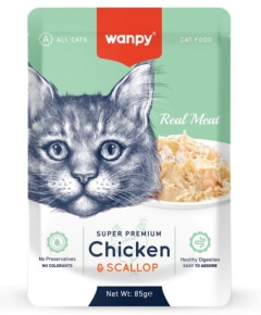 Wanpy Super Premium Cat Pouch Chicken & Scallop 85gm