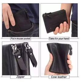 Black 100% Original Leather Card Holder and Two Zipper Pockets Wallet for Men, 2 image