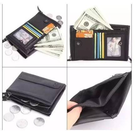 Black Original Leather Card Holder and Two Zipper Pockets Wallet for Men, 2 image