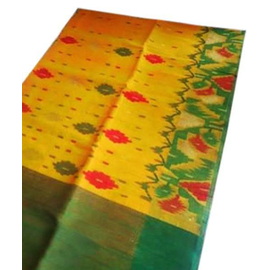 Yellow and Green Jamdani Saree For Women