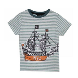 Green Stripe Ship Print Boys T-Shirt