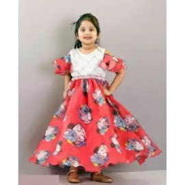 Red 3D Tissue Party Gown(9-12Y)