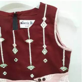 Cotton Frock For Girls-Maroon(0-24 months), 2 image