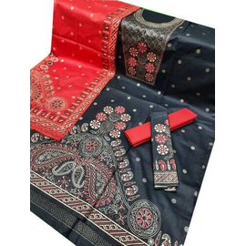 Afsana Printed Comfortable Cotton Three Piece For Women -Red & Black
