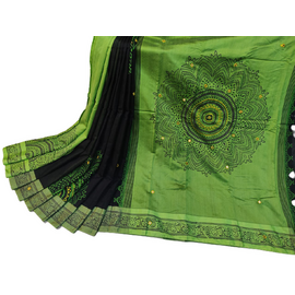 Dupion Silk Saree For Women- Green & Black