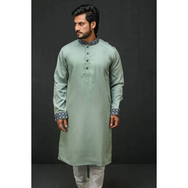 Lime Green Fashionable Cotton Panjabi For Men