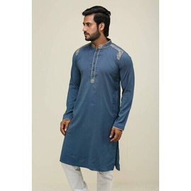 Navy Blue Fashionable Cotton Panjabi For Men