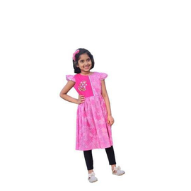 Pink Printed Girls Cotton Frock(1-4 years)