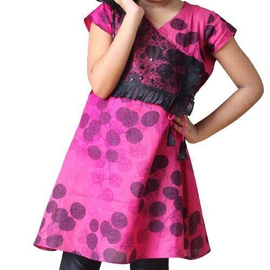 Pink Over Black  Printed Cotton Girls Tops(7-10 Years), 2 image