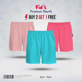Fabrilife Kids Premium Shorts Comboo-Light Pink, Deep Pink, Sky Blue