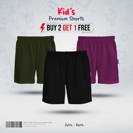 Fabrilife Kids Premium Shorts Comboo-Olive, Black, Purple