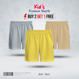 Fabrilife Kids Premium Shorts Comboo-Silver, Yellow, Tan