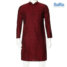 SaRa Men's Panjabi (THMP2033-Marun & Black print)