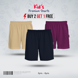 Fabrilife Kids Premium Shorts Comboo-Tan, Navy, Purple
