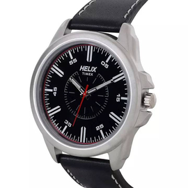 Helix Black Leather Analog Watch for Men - TW032HG01, 2 image