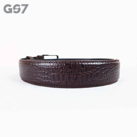 B75. GS7 Croco Embossed Two-tone Chocolate Profile Genuine Leather Belt For Men, 2 image