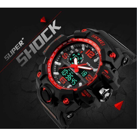 SKMEI 1155B Black PU Dual Time Sport Watch For Men - Red & Black, 3 image