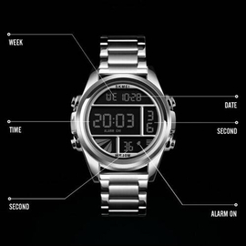 SKMEI 1448 Silver Stainless Steel Digital Watch For Men - Silver, 4 image