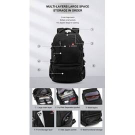 NAVIFORCE B6806 Fashion Business Backpacks Men Style High Quality PU Waterproof Travel Bag - Black, 5 image