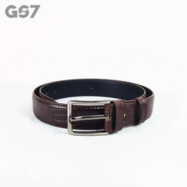 B75. GS7 Croco Embossed Two-tone Chocolate Profile Genuine Leather Belt For Men, 3 image