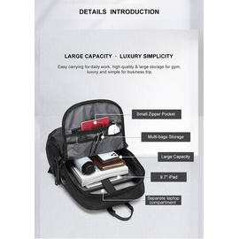 NAVIFORCE B6807 Quality Nylon Waterproof Travel Backpacks Fashion Multifunction Large Capacity and USB - CF Gray, 2 image