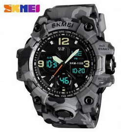 SKMEI 1155B Gray Camouflage PU Dual Time Sport Watch For Men - Gray Camouflage