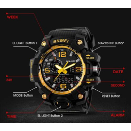 SKMEI 1155B Black PU Dual Time Sport Watch For Men - Golden & Black, 3 image