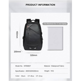 NAVIFORCE B6807 Quality Nylon Waterproof Travel Backpacks Fashion Multifunction Large Capacity and USB - CF Gray, 4 image