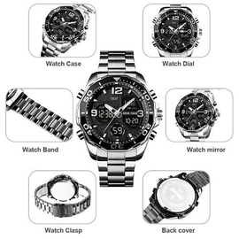SKMEI 1649 Silver Stainless Steel Dual Time Sport Watch For Men - Silver, 6 image