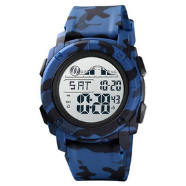 SKMEI 1576 Navy Blue Camouflage PU Digital Watch For Unisex - Navy Blue Camouflage