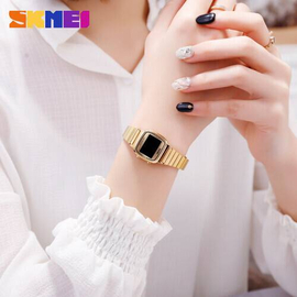 SKMEI 1543 Golden Stainless Steel LED Digital Watch For Women - Golden, 4 image
