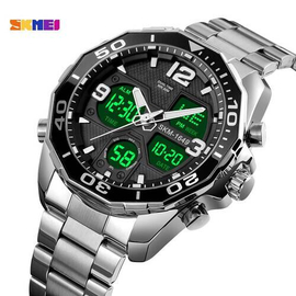 SKMEI 1649 Silver Stainless Steel Dual Time Sport Watch For Men - Silver, 3 image