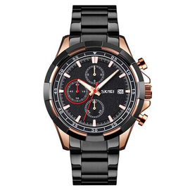 SKMEI 9192 Black Stainless Steel Chronograph Sport Watch For Men - RoseGold & Black