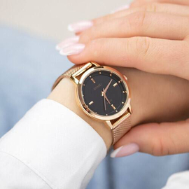 SKMEI 1528 RoseGold Mesh Stainless Steel Analog Watch For Women - Black & RoseGold, 8 image