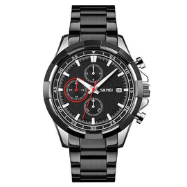 SKMEI 9192 Black Stainless Steel Chronograph Sport Watch For Men - Silver & Black