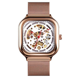 SKMEI 9184 RoseGold Mesh Stainless Steel Automatic Mechanical Luxury Watch For Men - RoseGold