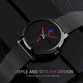 SKMEI 9208 Black Mesh Stainless Steel Analog Watch For Men - Red & Black, 7 image