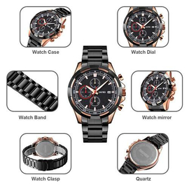 SKMEI 9192 Black Stainless Steel Chronograph Sport Watch For Men - RoseGold & Black, 6 image