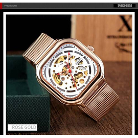 SKMEI 9184 RoseGold Mesh Stainless Steel Automatic Mechanical Luxury Watch For Men - RoseGold, 4 image