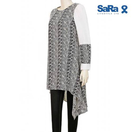 SaRa LADIES MID LENGTH KURTI (WKU12FDA-Black & white print), 3 image