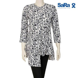 SaRa Ladies Casual Shirt (WCS12FA-WHITE & NAVY PRINT)